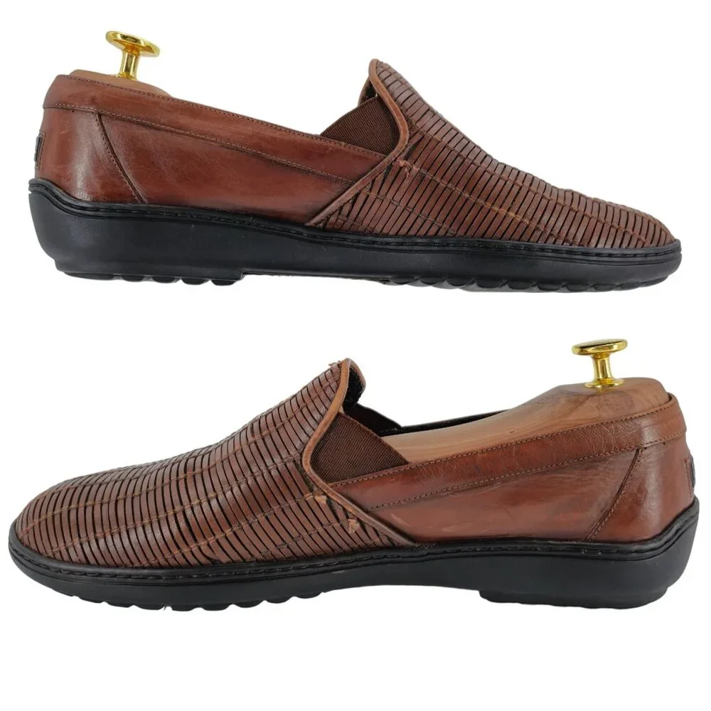 Vintage Bragano Italy Driving Casual Loafers Mens 8M Brown Basket Weave Slip-ons - Picture 6 of 11